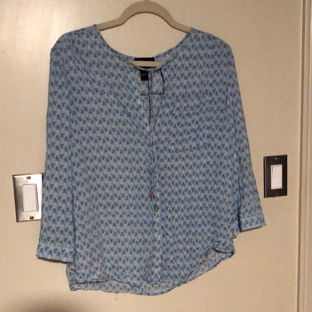 Carole Little large rayon light material button blouse with tassel